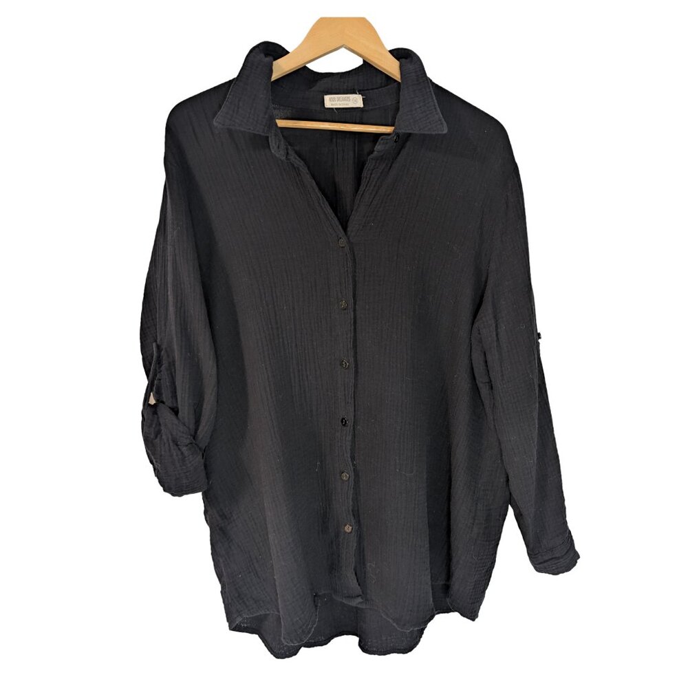 4OUR DREAMERS Black Cotton Gauze Button-Down Shirt | Size 1X | Mint